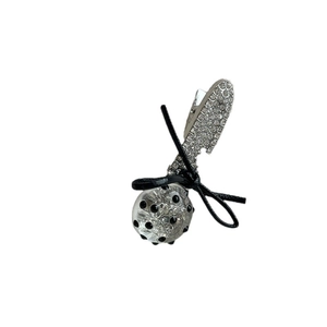 Barrette argentée élégante avec strass, nœud noir et pendentif à pois pour femmes