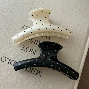 French Retro Polka Dot Large Hair Claw Clip For Women Elegant Acrylic Shark Clip Fashion Hair Accessories Styling Tool