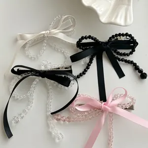 Élégante Pince à Cheveux Nœud en Ruban de Satin Avec Fleur de Perles en Cristal Artificiel Fait à la Main Accessoire Cheveux