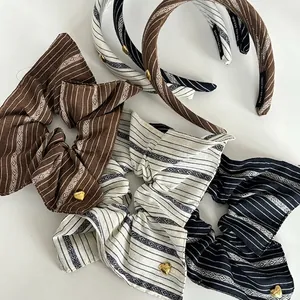 Vintage Stripe Fabric Hair Accessories Collection Geometric Pattern Scrunchies Elegant Commute Headbands Fashion Hair Ties For Women