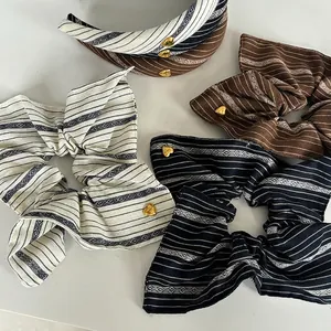 Striped pattern scrunchie and headband set with gold heart detail in various colors