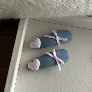 Barrettes à cheveux en jean avec cœurs à carreaux roses et nœuds mignons pour femme