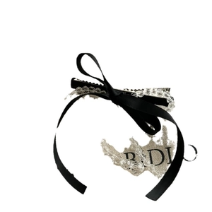 Barrette à cheveux avec nœud en ruban noir perles transparentes et pince en métal argenté