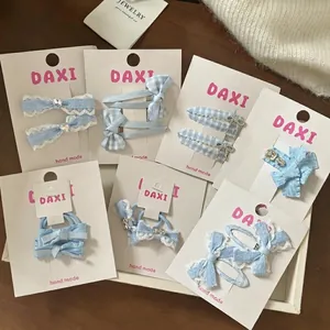 Fermaglio per Capelli a Fiocco Gingham Blu Dolce Forcina in Tessuto Con Strass per Donna Ragazza Accessori per Capelli Moda
