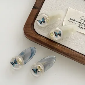 Pince à Cheveux Papillon en Acétate Élégante Résine Rose Perle Artificielle Design Marbré Barrette à Frange Femme Bijoux
