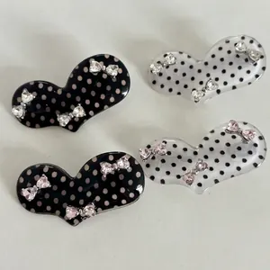 Vintage Bow Rhinestone Polka Dot Acrylic Hair Clip Sweet Duckbill Side Clip Fashionable Decorative Hair Accessory Women