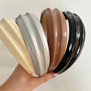 Serre-Tête Large en Cuir PU Plissé pour Femmes Style Coréen Anneau de Cheveux Épais Ridé Accessoire Élégant