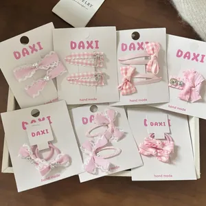 Zoete Roze Strik Haarspeldjes Set Voor Vrouwen Meisjes Geruite Stof Lint Haarspelden Met Strass Handgemaakte Leuke Haarelastiekjes Set Accessoires