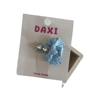 Fermagli per capelli a fiocco blu a scacchi con strass, accessori fatti a mano eleganti