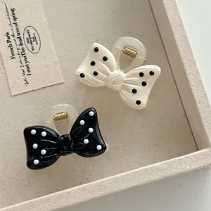 Sweet Acrylic Bow Polka Dot Hair Claw Clip For Women French Vintage Style Cute Small Hairpin Fashion Headwear Accessories