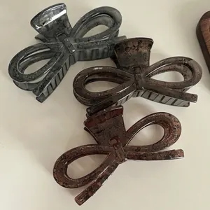 Vintage Bow Hair Claw Large Acrylic Shark Clip Tortoiseshell Texture Hair Accessories For Women Thick Hair Styling Tool