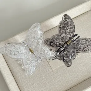 Butterfly Hair Clip Vintage Lace Texture Acrylic Shark Clip For Women Elegant Hair Claw Hair Accessories Daily Fashion Commute
