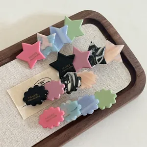 Handgefertigte Stern Blume Haarspange Aus Acetat Mehrfarbig Geometrisch Marmormuster Pony-Clip Süße Haaccessoires Für Damen Alltag