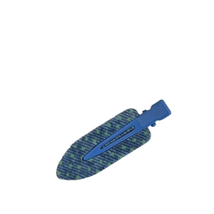 Blue denim texture hair clip with green polka dots and seamless duckbill design