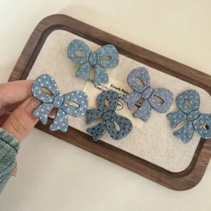 Dolci Fermagli per Capelli a Fiocco con Trama Denim a Pois per Ragazze Donna Moda Clip a Becco d'Anatra Accessori per Capelli