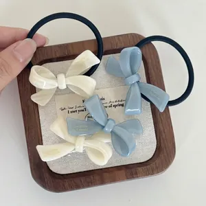 Elegant Acetate Bow Hair Ties For Women French Style Leopard Heart Hair Rope Simple Marble Texture Exquisite Scrunchies Daily Hair Accessories