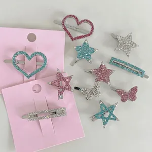 Magnetische Haarspange Für Damen Legierung Funkelnde Strass Zirkon Stern Herz Schmetterling Silber Seitenclip Modeaccessoire