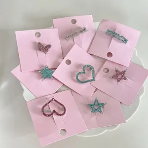 Koreanisches Magnet-Haarclip-Set mit funkelnden bunten Zirkonia in Stern- und Herzform