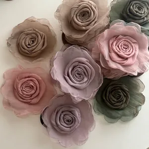 Elegant Morandi mesh rose hair accessories with layered chiffon petals in various soft tones