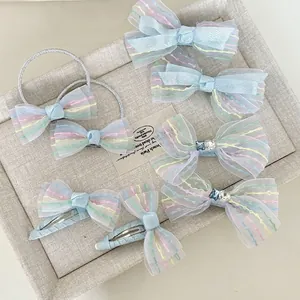 Fermagli per Capelli a Fiocco in Rete Blu per Ragazze Forcine a Rete a Righe Arcobaleno Simpatiche Clip BB Accessori Capelli