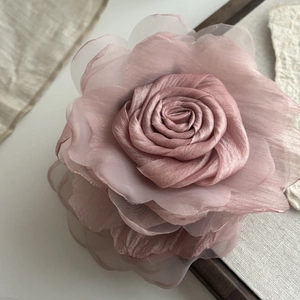 Elegant dried rose fabric flower hair claw clip in dusty pink with mesh petal layers