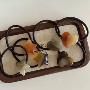 Élastiques à Cheveux en Acrylique Rétro Cœur Étoile pour Femmes Minimaliste Texture Écaille de Tortue Bandes Élastiques Accessoires de Coiffure