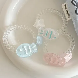 Harz Spirale Telefonkabel Haargummi Fisch Stern Anhänger Elastisch Glitzer Haarband Süßer Kopfschmuck Für Damen Mädchen