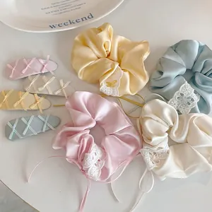 Balletcore Satin Bowknot Hair Clip And Scrunchie Sweet Ribbon Lace Hair Accessories For Women French Style Hair Ties