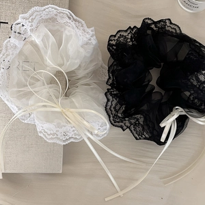 Set di elastici per capelli in pizzo e organza bianco e nero con eleganti fiocchi
