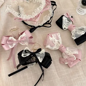 Pince à Cheveux Nœud Style Français Ruban Dentelle Satin Griffe à Cheveux pour Femmes Accessoires de Cheveux Balletcore