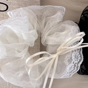 Elegante elastico scrunchie in pizzo e organza bianco con lungo fiocco per capelli