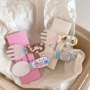 Barrettes à Cheveux Mignonnes en Forme de Fourchette et Cuillère Acrylique Motifs Chien et Chat pour Femmes et Filles