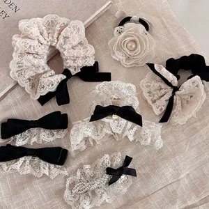 Elegant white lace floral hair accessories set with scrunches and vintage style clips