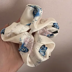 Chouchou Style Chinois Nouveau Papillon Calligraphie Épissage Satin Élastique Cheveux Rétro Peinture à l'Encre Accessoire Cheveux Femme