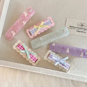 Süße Acryl Blumen Karomuster Schleife Haarclip Set Katze Herz Strass Haarnadeln Für Damen Mädchen Täglich Haarschmuck