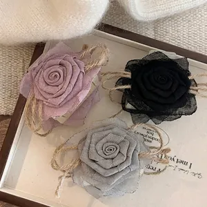 Handmade Vintage Cloth Rose Flower Hair Claw Clip For Women French Style Elegant Mesh Gauze Shark Clip Hair Accessories