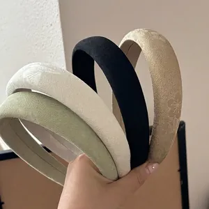 Elegant wide satin headbands with floral jacquard texture for Hanfu and daily wear