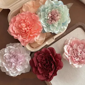 Handmade Large Peony Flower Hair Clip For Women Holiday Beach Photo Accessories Elegant Silk Cloth Bridal Floral Side Clip