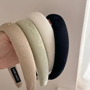 New Chinese Style Textured Satin Headband For Women Elegant Fabric Padded Hair Band Handmade Fashion Wide Narrow Headwear Accessories