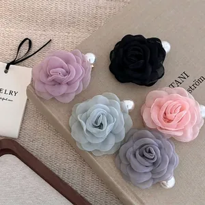 Eleganter Kamelienblüten Haarclip Netz Chiffon Rose Haarklammer Mit Künstliche Perle Süße Blumige Haarnadel Hochzeit Party Zubehör