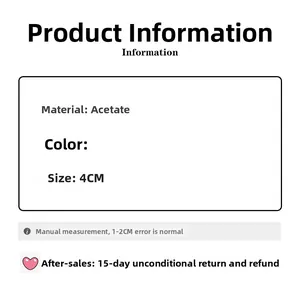 Detail view of acetate hair clip specifications with 4cm size and material information
