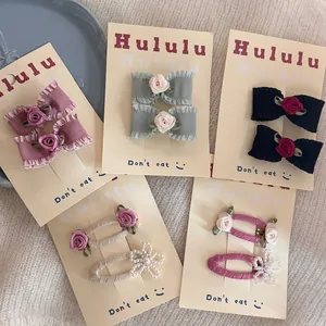 Set de barrettes à fleurs avec nœuds en dentelle, roses et perles pour filles en cinq tons