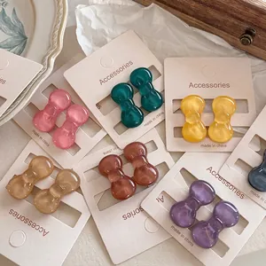 Colorful Mini Bowknot Hair Clips And Hair Ties Resin Acetate Duckbill Clips Sweet Korean Hair Accessories For Women Girls