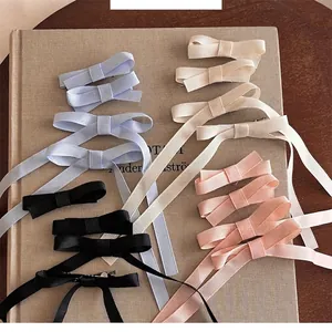Barrettes à cheveux avec nœud en ruban rose bleu blanc et noir pour femmes