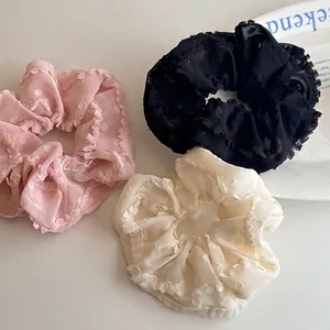 Chouchous en Dentelle Style Ballet en Tissu Élastiques Crème Vichy Pois Tulle Doux Volants Accessoires Cheveux Femme