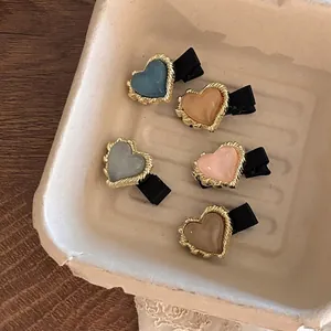 Vintage Transparente Herz Haarklammer Für Damen Retro Metall Gedreht Goldrand Mini Entenschnabel Pony Seitenclip Haarschmuck