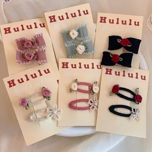 Barrettes à Cheveux Nœud Rose Douce pour Enfants Filles Barrettes BB en Tissu Satin et Künstliche Perles Faites à la Main Accessoires Cheveux