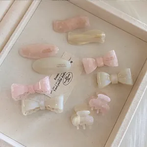 Acetate Bow Hair Clip French Style Handmade Elegant Geometric Wavy Barrette For Women Retro Pink Creamy White Hair Accessories