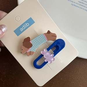 Détail de barrettes mignonnes chien et lapin de dessin animé sur carte cadeau