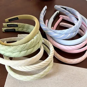 Korean Style Plaid Striped Fabric Headband For Women Handmade Sponge Padded Narrow Hair Band Sweet Fashion Hair Accessories